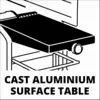 Tisch mit Gussaluminium-Oberfläche und Einstellrad, geeignet für präzise Arbeiten.