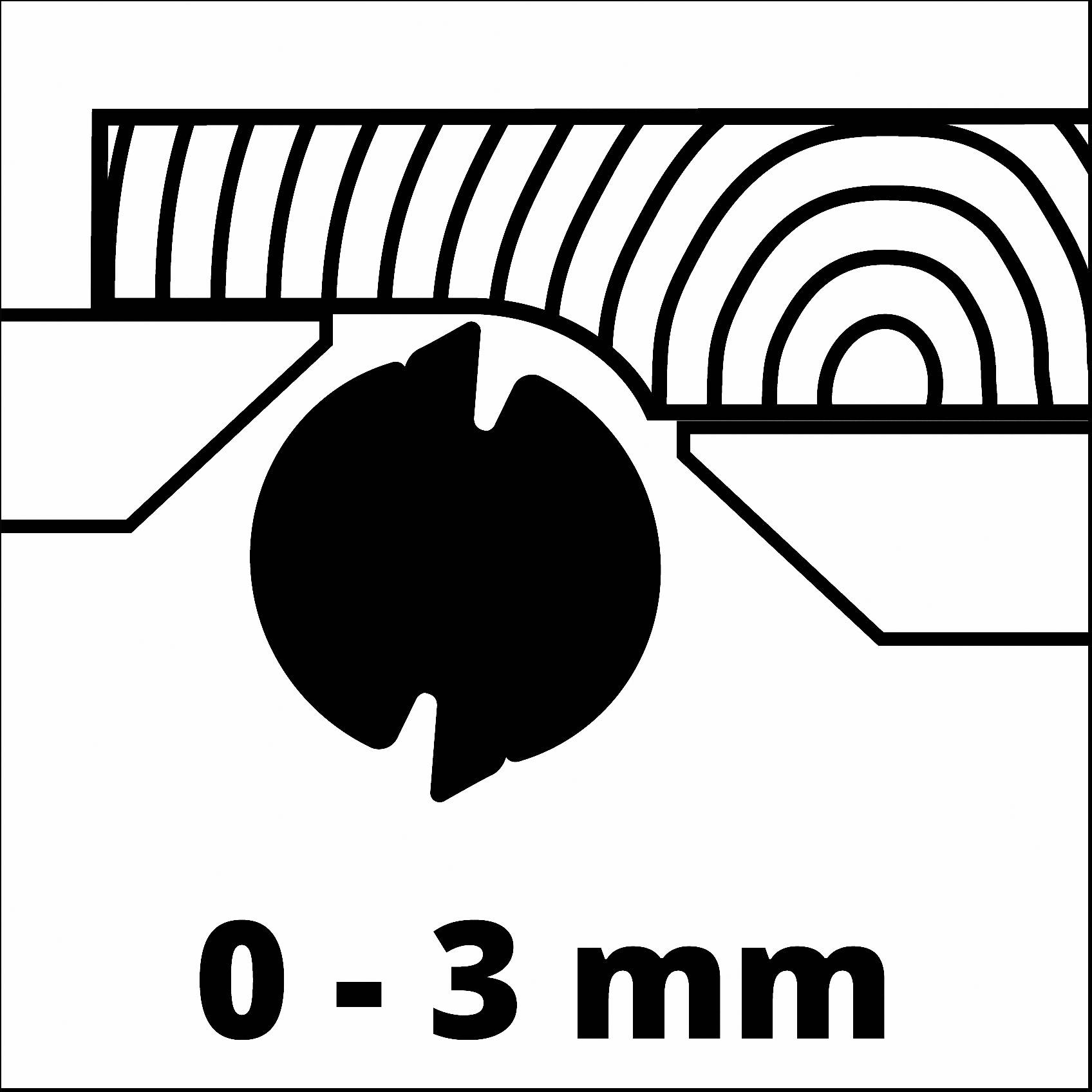 Ein grafisches Diagramm zeigt einen mechanischen Einstellbereich von 0 bis 3 mm für ein technisches Bauteil.