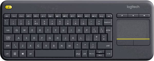 Logitech K400+ Funk Tastatur Tschechisch Schwarz Integriertes Touchpad, Maustasten, Multimediatasten