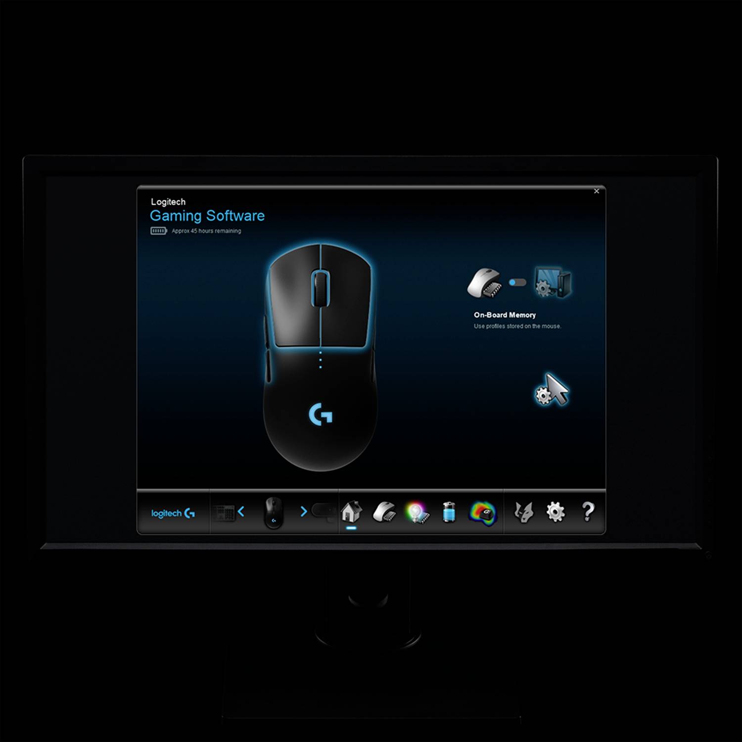 Ein Bildschirm zeigt die 'Logitech Gaming Software' mit einer Abbildung einer Gaming-Maus. Optionen zur Makroprogrammierung sind sichtbar.