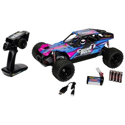 'RC-Car Cage Devil 1': Ein ferngesteuertes Auto im Offroad-Stil mit Fernsteuerung, Akku, Ladegerät und Batterien.