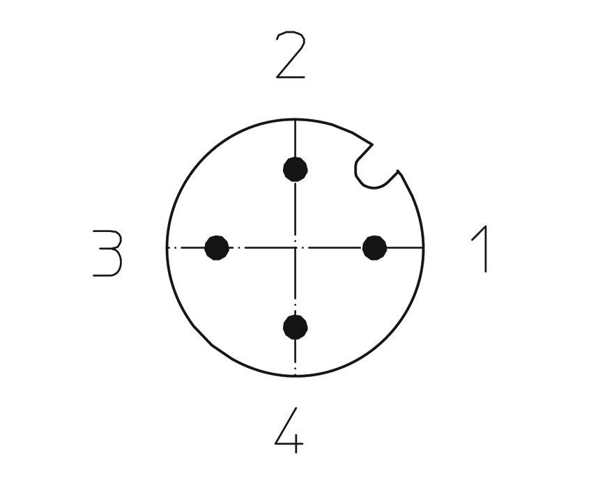 Zeichnung eines runden Objektträgers mit vier nummerierten Bohrungen. Bohrungen sind in Kardinalrichtungen angeordnet.