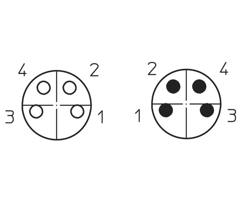 'Vier Kreise mit Zahlen 1 bis 4: links leer, rechts schwarz gefüllt. Diagramm zur Darstellung von Markierungen oder Zuständen.'