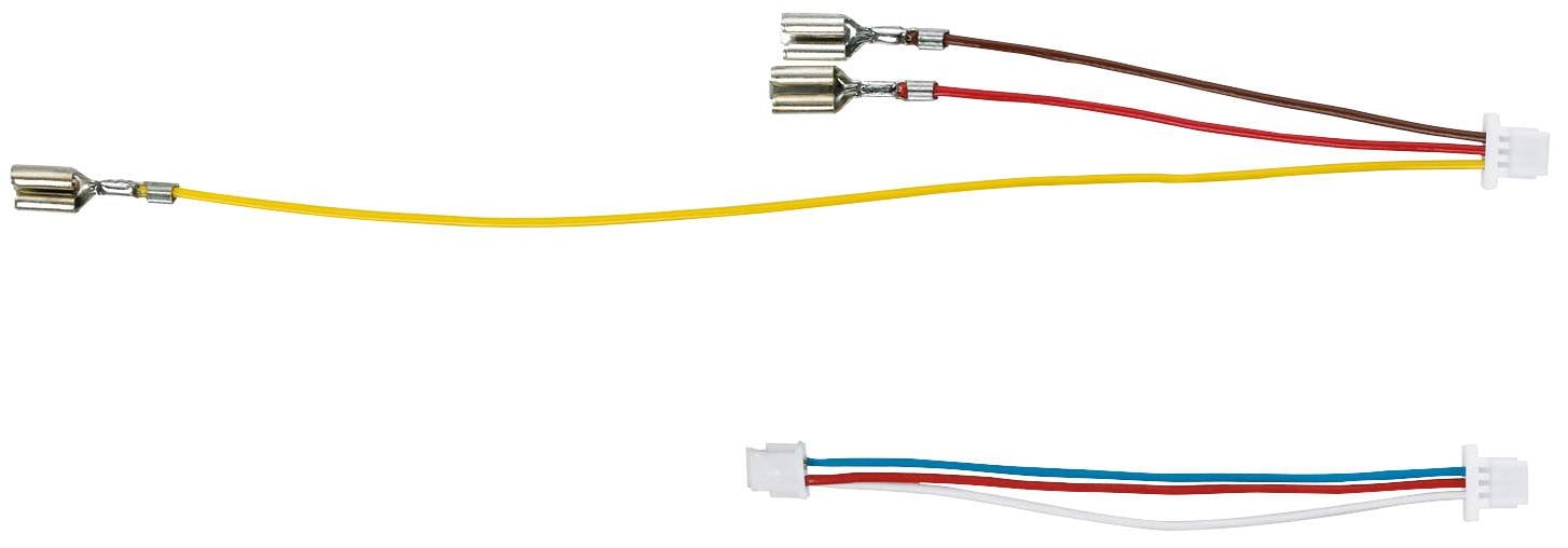 Zwei Kabelbaum-Sets mit unterschiedlichen Farben und Anschlüssen, die für elektrische Verbindungen in Geräten verwendet werden.
