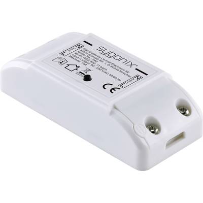 Elektrisches Modul mit Aufschrift 'sygonix', zeigt technische Spezifikationen und CE-Kennzeichnung, weißes Gehäuse mit Schraubanschlüssen.