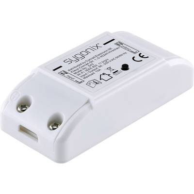Ein weißer elektrischer Schalter mit der Aufschrift 'sygonix' und technischen Spezifikationen auf der Oberseite, zwei Schraubanschlüsse.