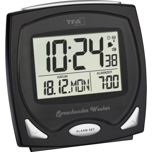 TFA Dostmann 60.2541.01 Funk Wecker Schwarz Alarmzeiten 1 Fluoreszierend Zifferblatt