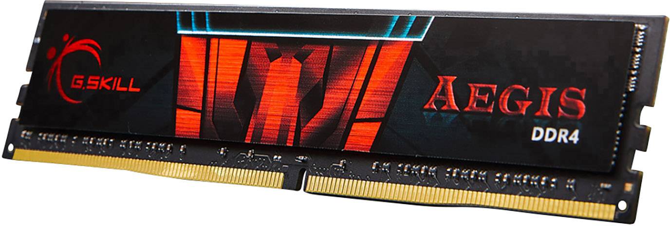 Ein DDR4-Arbeitsspeicherriegel mit dem Markennamen 'Aegis' und rotem Design von G.Skill.