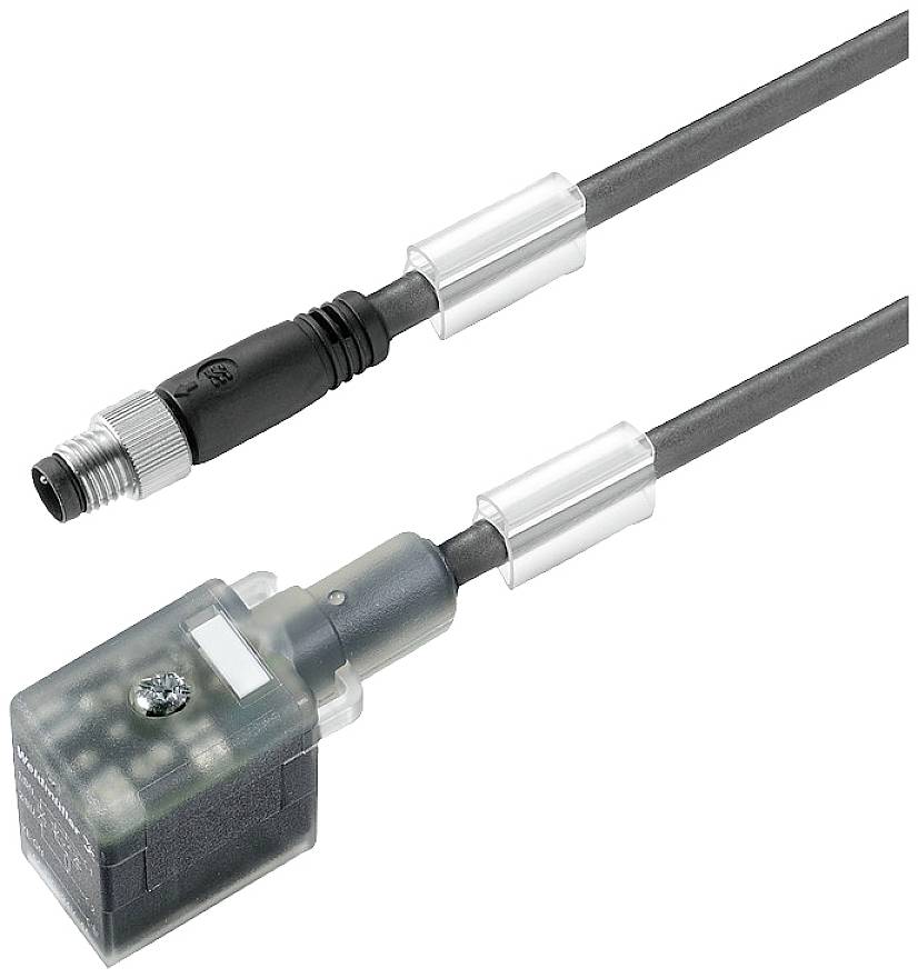 Zwei unterschiedliche industrielle Steckverbindungen: oben eine runde M12-Steckverbindung, unten ein rechteckiger Stecker mit Transparenz.