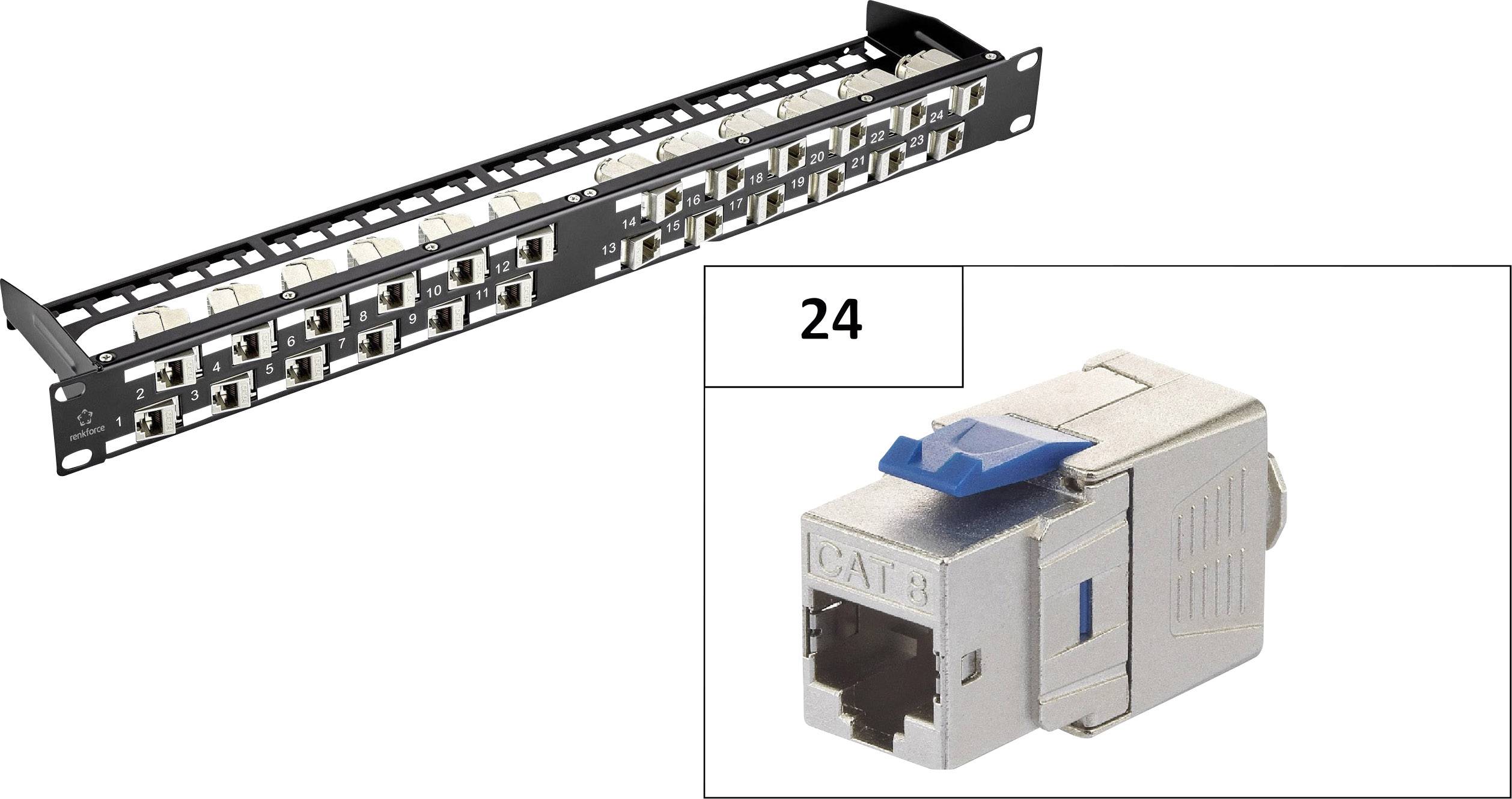 RENKFORCE KSV8 24 Port Netzwerk-Patchpanel CAT 8.1 1 HE