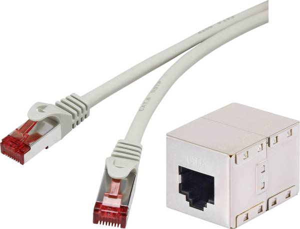 Renkforce RF-3829272 RJ45 Patchkabel CAT 6a S/FTP 20.00 m Grau mit Rastnasenschutz, Flammwidrig 1 St.