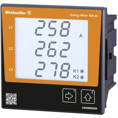 Digitales Energiemessgerät von Weidmüller mit Anzeige der aktuellen Stromstärken: L1 zeigt 258 A, L2 zeigt 262 A, L3 zeigt 278 A.
