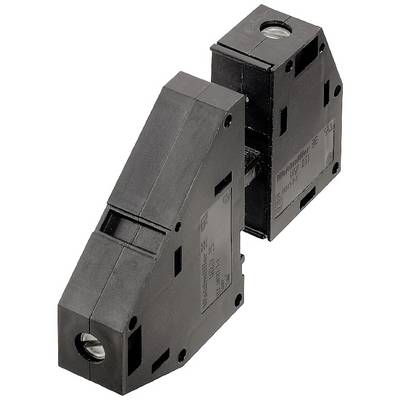 Ein schwarzer, rechteckiger elektrischer Anschlussblock mit zwei Anschlüssen.