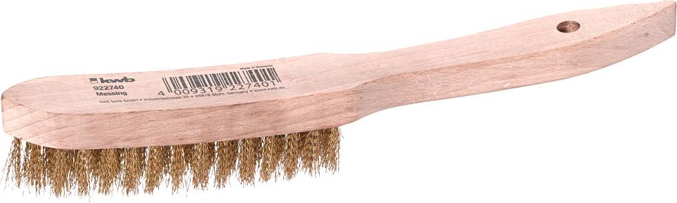 Holzgriffdrahtbürste mit Messingborsten, ideal zum Reinigen von Metalloberflächen.