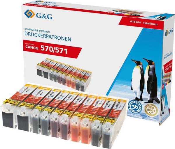 G&G Druckerpatrone ersetzt Canon PGI-570PGBK XL, CLI-571BK XL, CLI-571C XL, CLI-571M XL, CLI-571Y XL Kompatibel Kombi-Pack Schwarz, Schwarz, Cyan, Magenta, Gelb NP-C-0570XLBK 15064