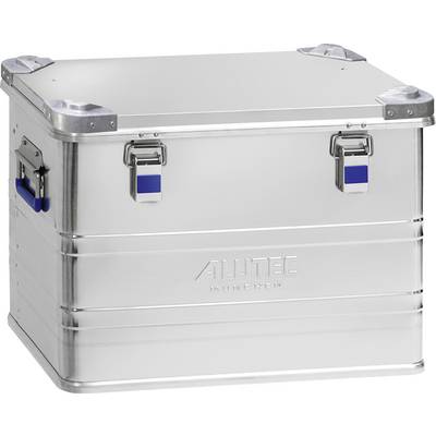 Aluminium-Lagerkiste mit Metallverschlüssen und verstärkten Ecken, mit der Prägung "ALUTEC MÜNCHEN" auf der Seite.