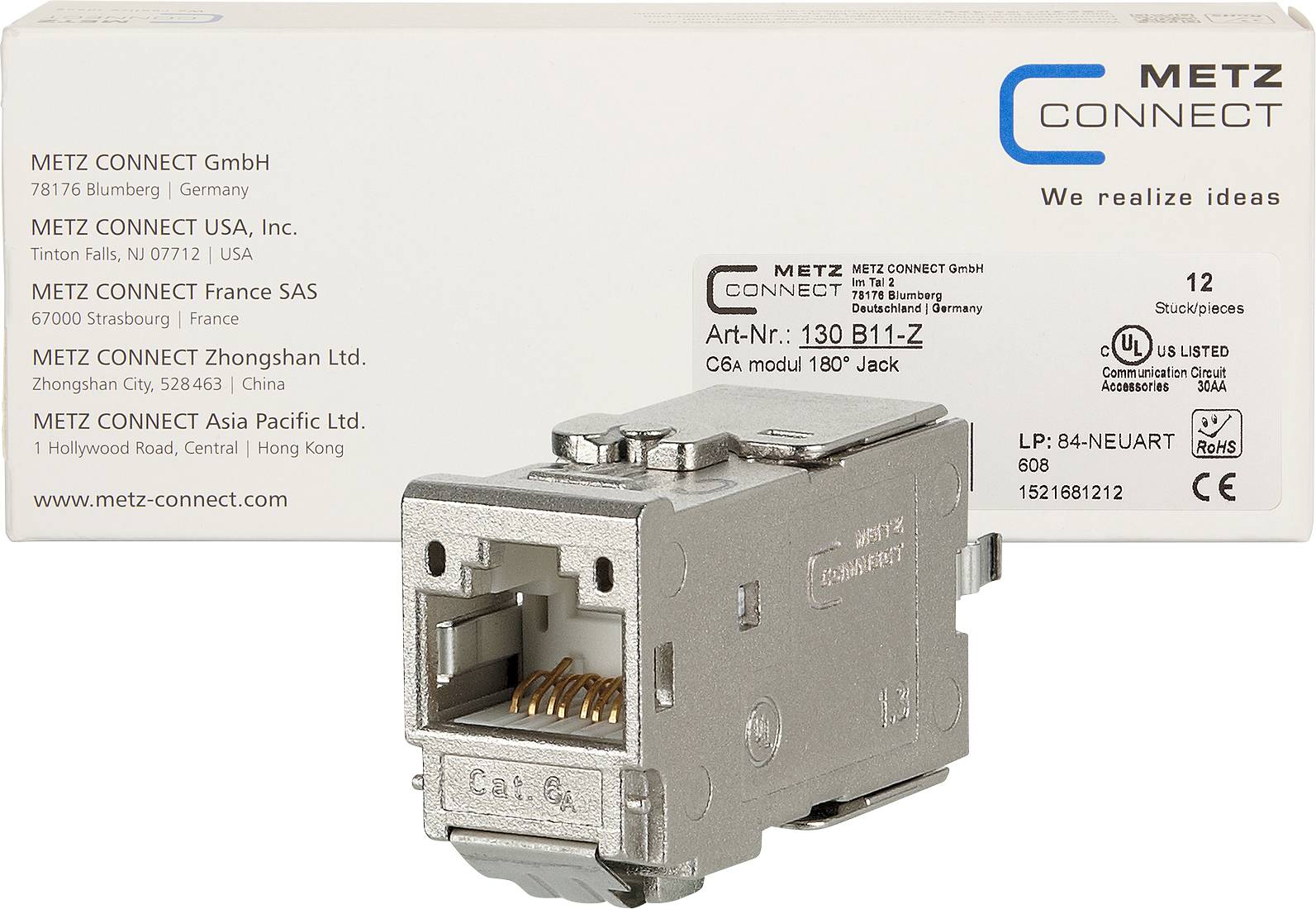 Metz Connect 130B11-Z RJ45-Einbaumodul E-Dat, Modul-Steckgesicht CAT 6a 1 St.-0