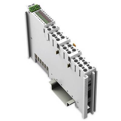 Elektronisches Modul mit mehreren Anschlüssen und grünem Etikett oben. Wird zur Verdrahtung in Steuerungssystemen verwendet.