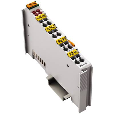 Abgebildet ist ein elektronisches Relaismodul mit mehreren Anschlüssen für industrielle Anwendungen.