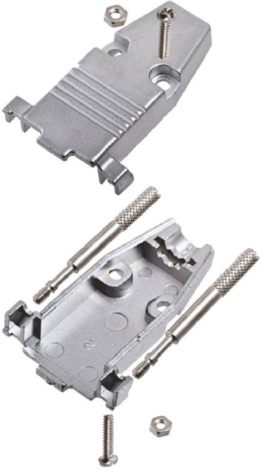 Metall-Steckergehäuse in zwei Teilen mit Schrauben und Befestigungselementen, geeignet zur Montage von elektronischen Verbindern.