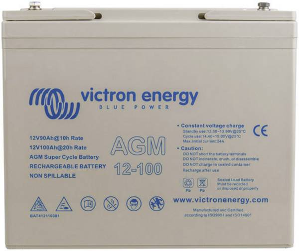 Victron Energy Super Cycle BAT412110081 Bleiakku 12 V 100 Ah Blei-Vlies (AGM) (B x H x T) 26 x 21.5 x 16.8 cm M6-Schraubanschluss Geringe Selbstentladung