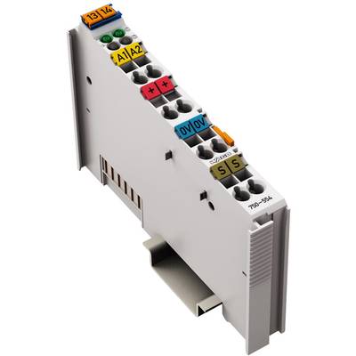 'Digitale Klemmenleiste mit farbcodierten Anschlüssen für elektrische Verdrahtung und Automatisierung, Modellnummer 750-354.'