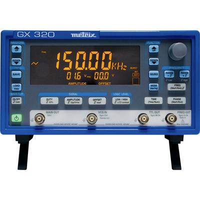 Ein elektrisches Messgerät mit digitalem Display zeigt '150.00 kHz' und '0.16 V'. Verschiedene Knöpfe für Einstellungen sind sichtbar.