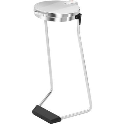 Ein metallischer Standaschenbecher mit rundem Deckel und einem schmalen, mittelhohen Gestell.