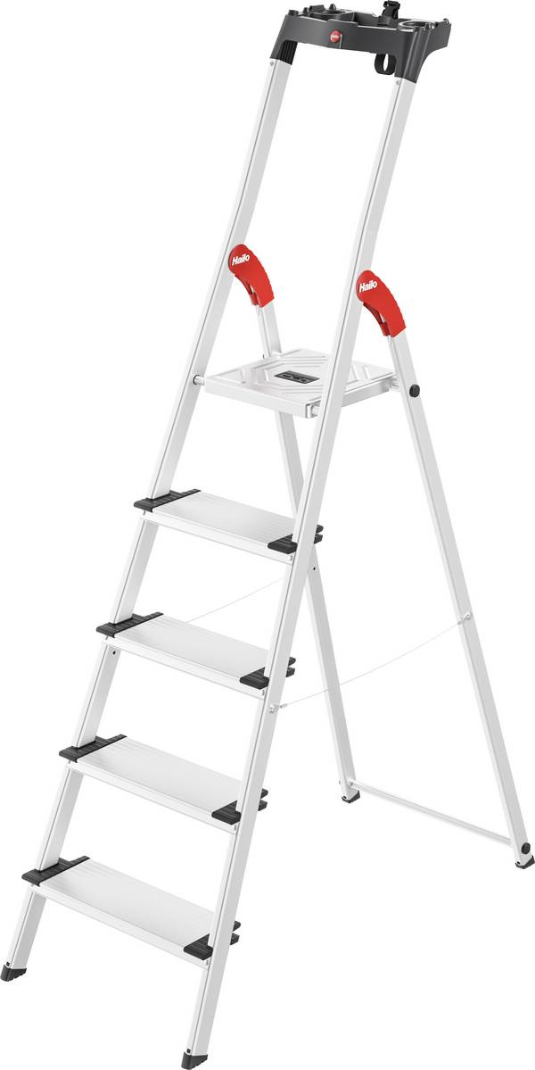 Hailo L80 ComfortLine 8040-507 Aluminium Stufen-Stehleiter inkl. Werkzeugablage Arbeitshöhe (max.): 2.8 m Silber, Schwarz, Rot EN 131 5.7 kg
