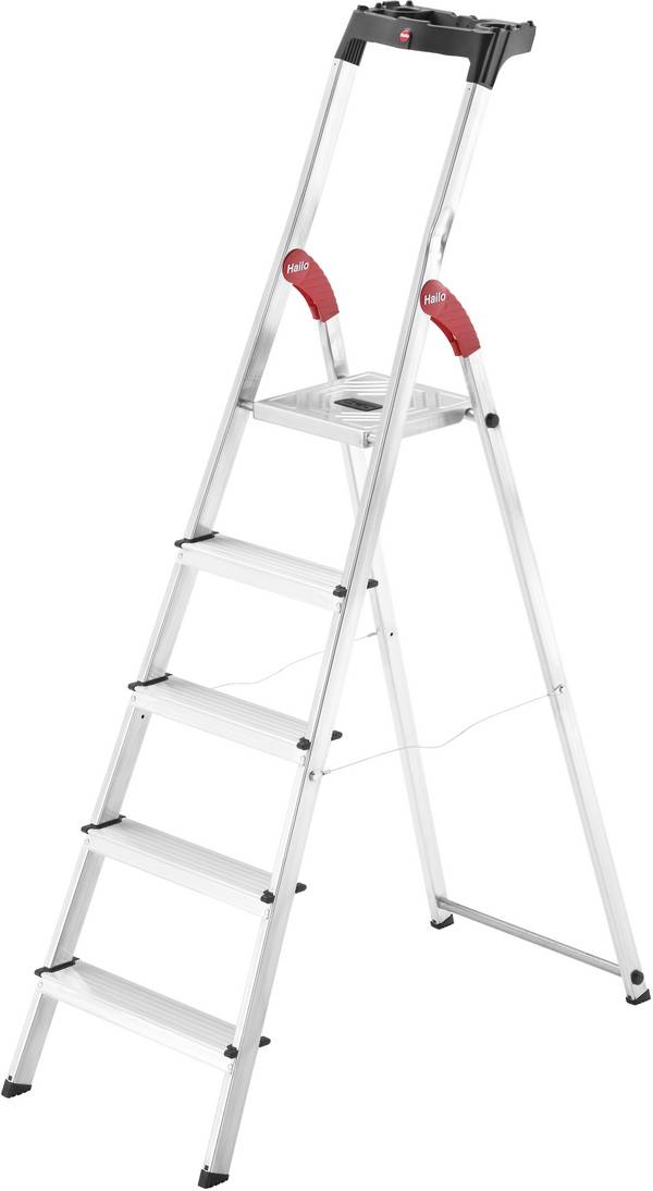 Hailo L60 StandardLine 8160-507 Aluminium Stufen-Stehleiter inkl. Werkzeugablage Arbeitshöhe (max.): 2.8 m Silber, Rot, Schwarz EN 131 5.1 kg