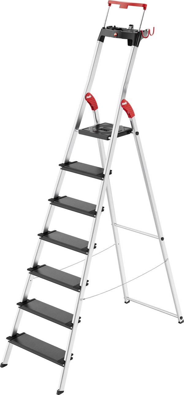 Hailo L100 TOPLINE 8050-707 Aluminium Stufen-Stehleiter inkl. Werkzeugablage Arbeitshöhe (max.): 3.5 m Silber, Schwarz, Rot EN 131 8.5 kg