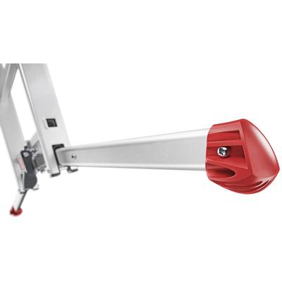 Ein silberner Metallarm mit roter Kunststoffkappe, horizontal ausgerichtet, ist Teil einer Gerätehalterung oder eines Stützsystems.