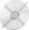 Rundes silbernes Metallgitter mit konzentrischen Kreisen, eventuell ein Schutzgitter für einen Ventilator oder Lüfter.