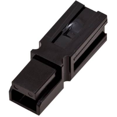 Schwarzer, rechteckiger Kunststoffstecker mit zwei Anschlusspunkten und einem Schlitz. Verwendet zur Verbindung von elektrischen Kabeln.