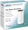 Verpackung eines TP-Link Deco M4 Wi-Fi Geräts. Text beschreibt Funktionen: als Router, Mesh-Netzwerk, einfache Einrichtung und Kompatibilität.