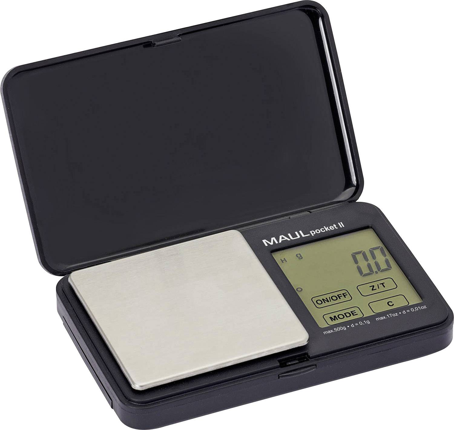 MAUL Taschenwaage MAULpocket II, Tragkraft: 500 g, schwarz Batteriebetrieb, inkl. 2 x 1,5 V Microbat