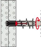 Diagramm, das zeigt, wie eine Schraube in einen Wanddübel innerhalb einer perforierten Platte eingeführt wird, um den Installationsprozess zu veranschaulichen.