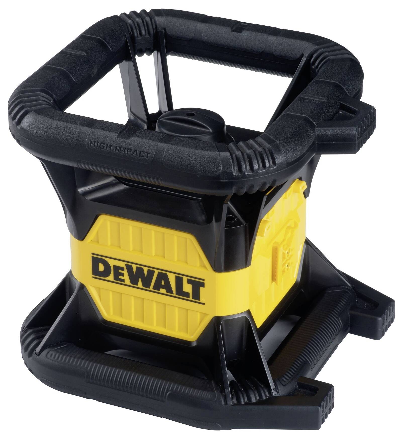 Gelber und schwarzer Werkzeugrahmen mit DeWALT-Logo, geeignet zur stabilen Platzierung oder Organisation von Geräten.
