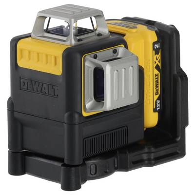 Ein gelb-schwarzer, kompakter Kreuzlinienlaser von Dewalt. Das Gerät ist robust konstruiert und für präzise Bauanwendungen geeignet.