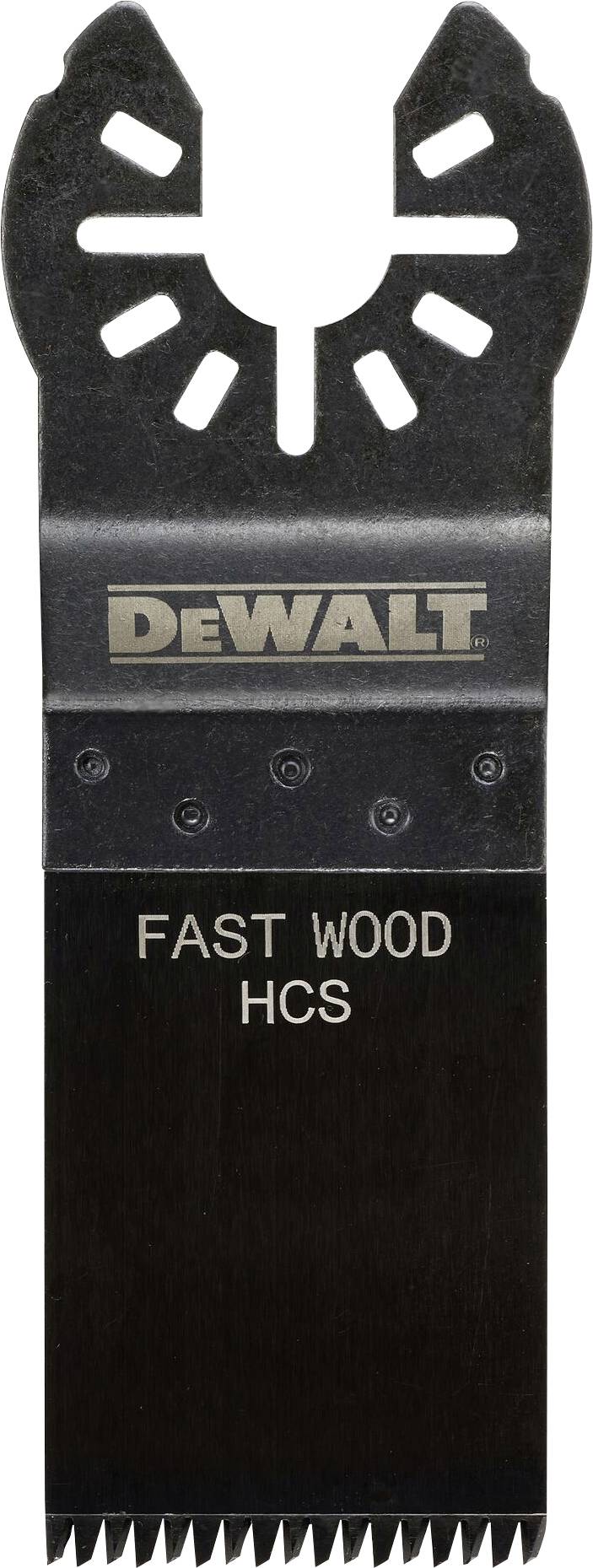 Sägeblatt für oszillierende Elektrowerkzeuge der Marke DeWalt, geeignet für schnelles Schneiden von Holz.