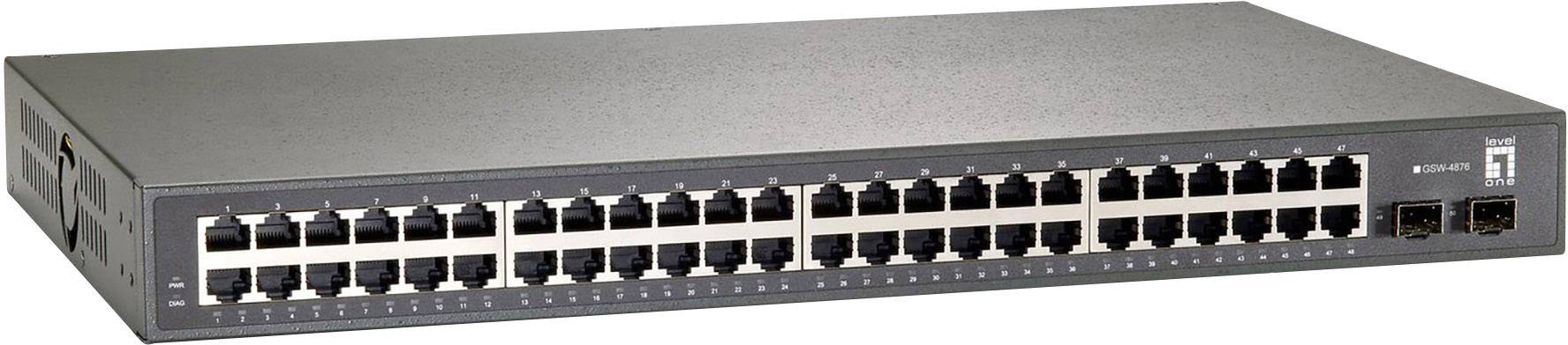 Ein Netzwerk-Switch mit 48 Ethernet-Ports, oft in IT-Infrastrukturen verwendet, um mehrere Geräte in einem lokalen Netzwerk zu verbinden.