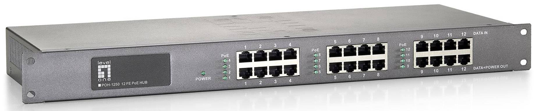 LevelOne POH-1250 - Power Injector (Rack - einbaufähig) - 200 Watt - Ausgangsanschlüsse: 12 - 48.3 cm (19")