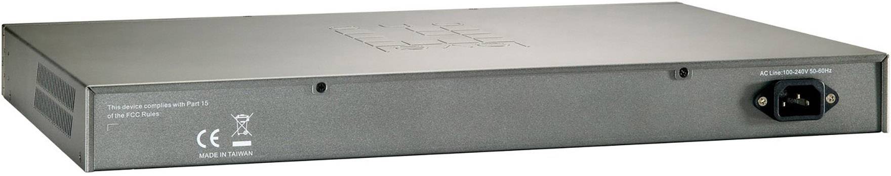 Rückansicht eines elektronischen Geräts mit Netzanschlussbuchse und CE-Kennzeichnung.