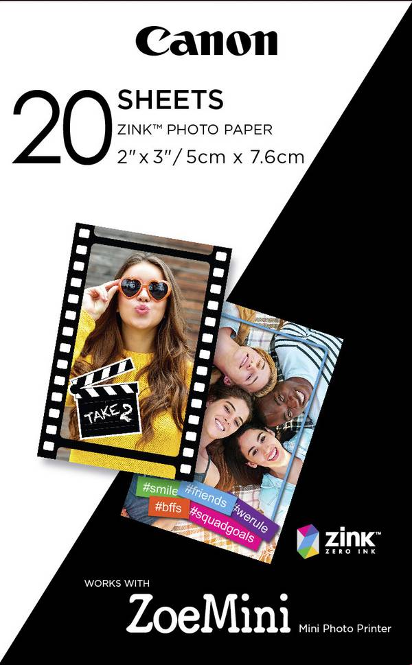 Canon ZINK™ 5 x 7,5 cm Fotopapier mit 20 Blatt, 5x7.6 cm, 2x3", 20 Blätter, Canon Zoemini, Box