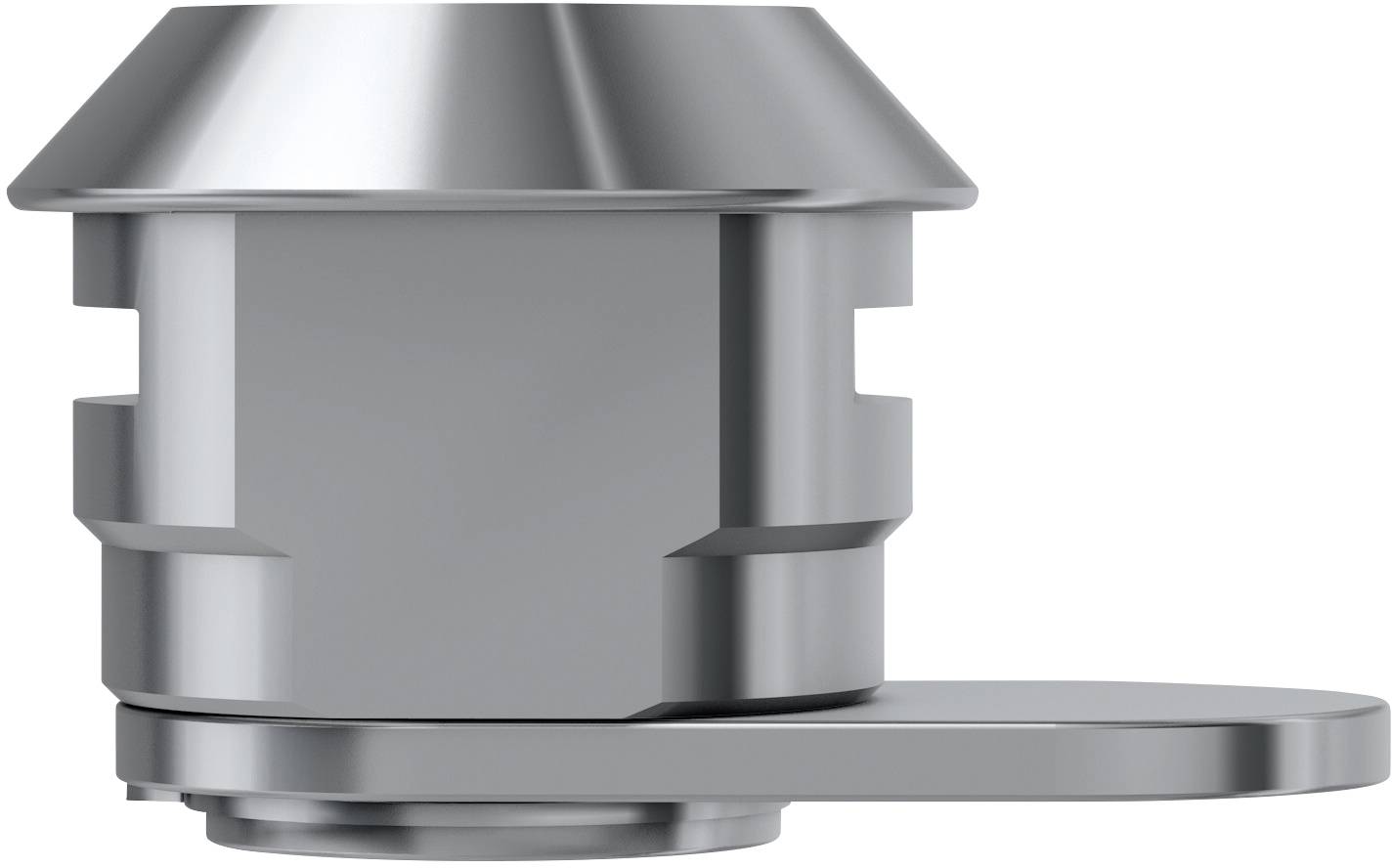 Metallkegel mit drehbarer Scheibe an der Basis, vermutlich Teil eines mechanischen Gerätes oder Verschlusses.