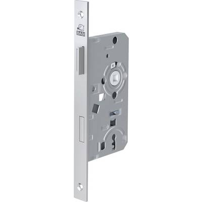 Ein Metallmörtelbett mit Silberfinish, das ein Schlüsselloch und einen Verschlussmechanismus aufweist und häufig in Innentüren für Sicherheit verwendet wird.