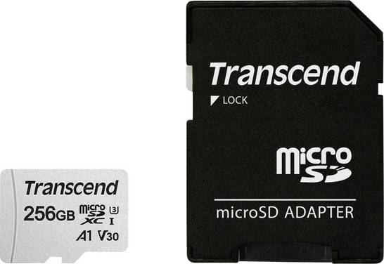 Transcend Premium 300S microSDXC-Karte  256 GB Class 10, UHS-I, UHS-Class 3, v30 Video Speed Class, A1 Application Performance Class inkl. SD-Adapter