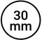 '30 mm' in einem Kreis, symbolisiert die Größe oder Durchmesser von 30 Millimetern.