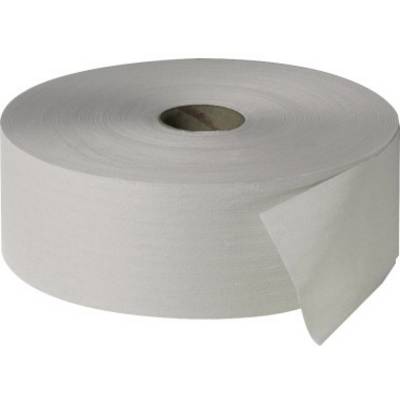 Große Papierrolle, die sich als Toilettenpapier eignet. Blatt hängt teilweise abgerollt. Keine weiteren Objekte im Bild.