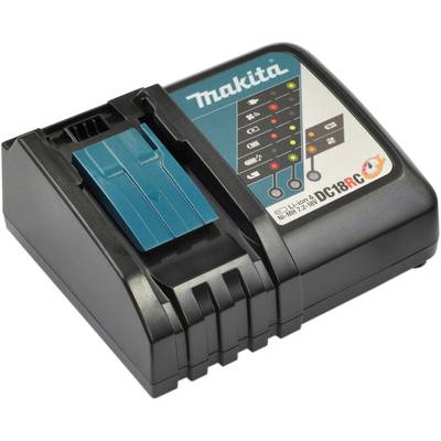 Makita Akku-Ladegerät, Modell DC18RC, mit LED-Anzeigen für Ladezustand.